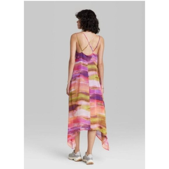 Wild Fable Womens Med Multicolor Flowy Midi Dress Strappy Back Handkerchief Hem - Picture 2 of 12